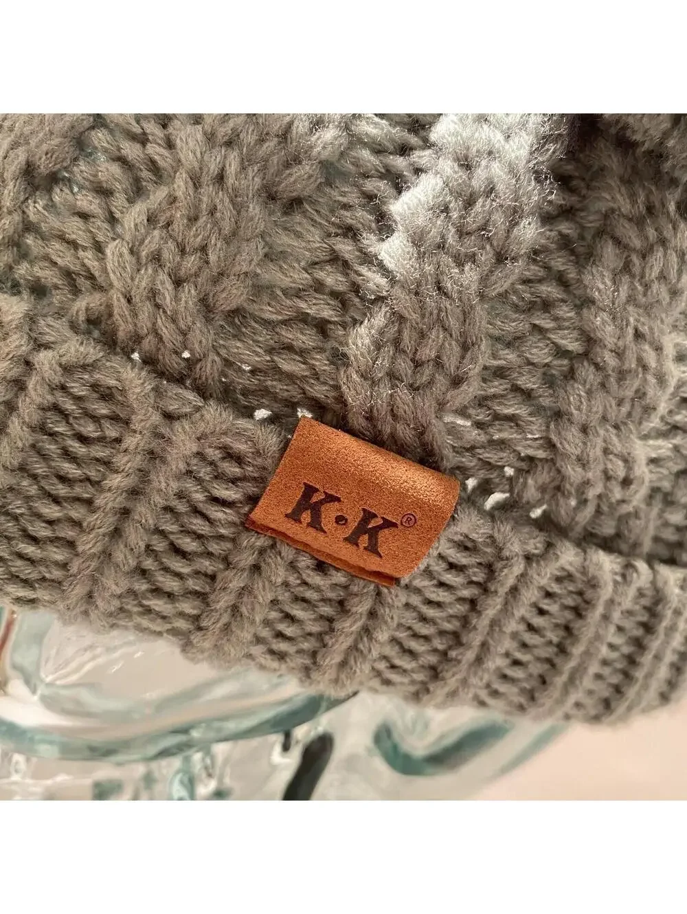 Kids Winter Hat Grey w Pom Pom Ears Cute Thick Warm Knitted Winter Beanie NEW